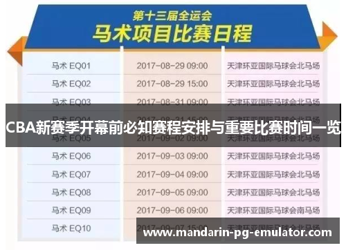CBA新赛季开幕前必知赛程安排与重要比赛时间一览